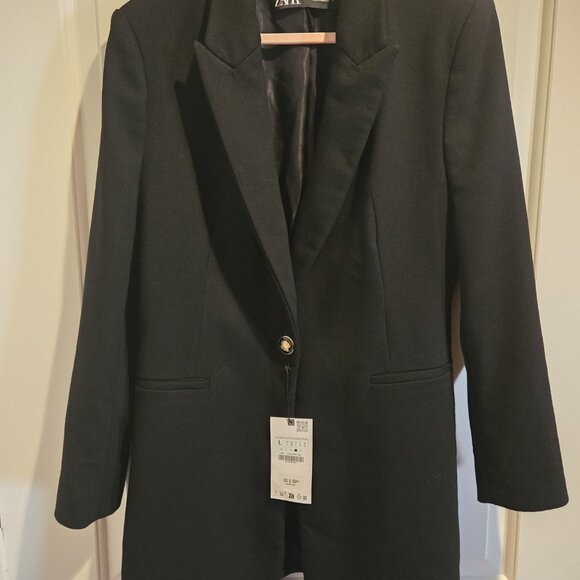 ZARA New With Tags Black Crest Button Tailored Blazer - L - Picture 3 of 9